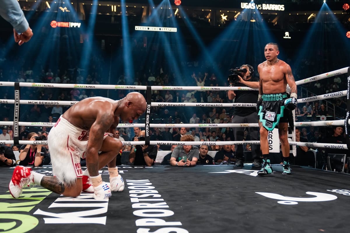 Mario Barrios drops Yordenis Ugas twice, wins by decision to take interim title