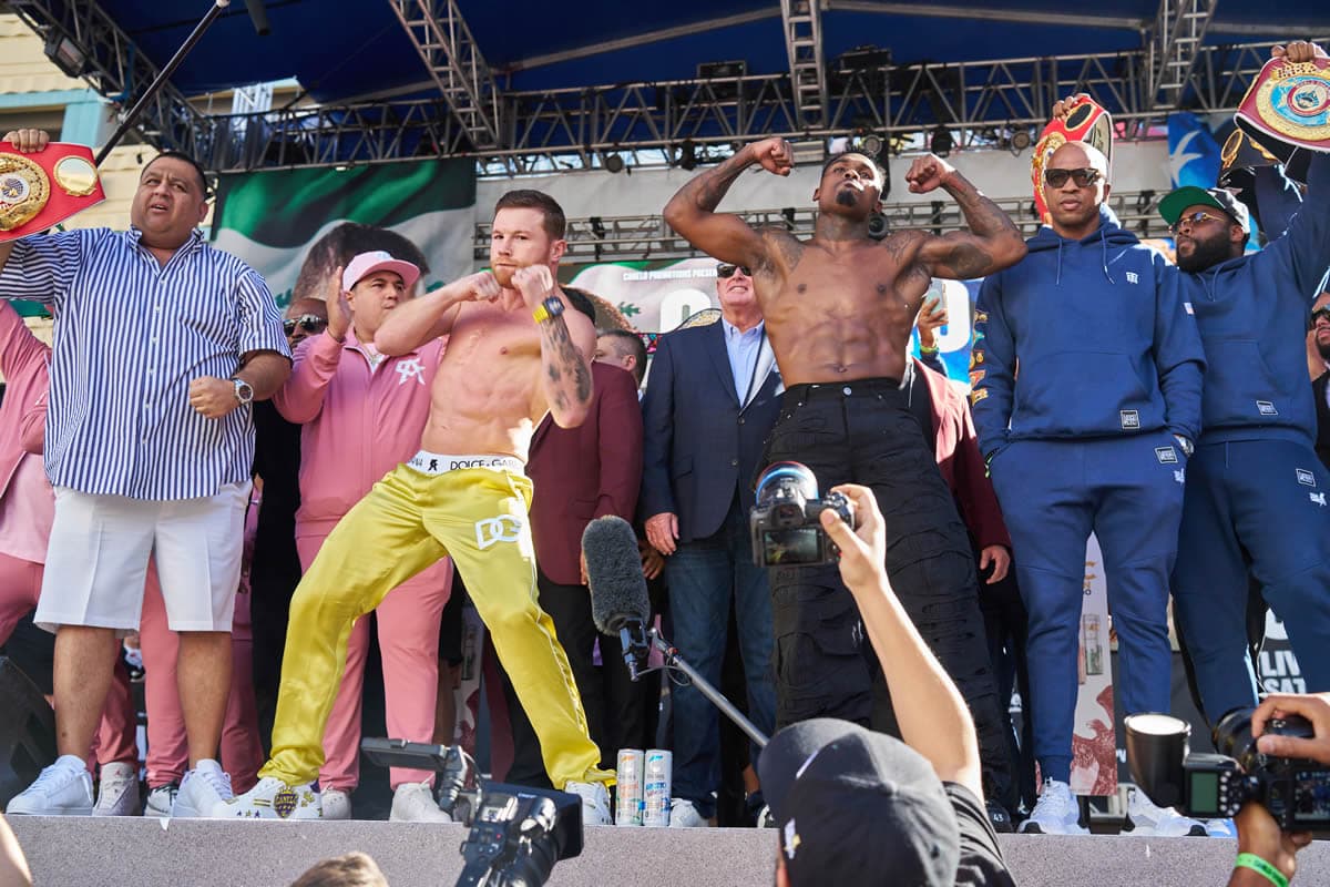 Canelo Alvarez, Jermell Charlo tip scales & faceoff ahead of historic clash – Photos